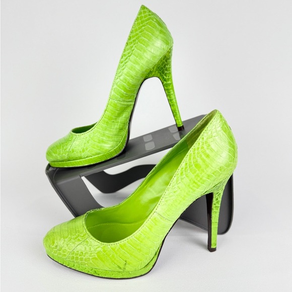Lauren Ralph Lauren Kailee Green Size 7 Snakeskin Pointed Toe Stiletto Heel - Picture 9 of 12